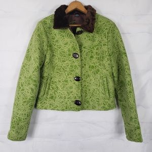 Tsunami Green Felted Wool Faux Fur Embroidered